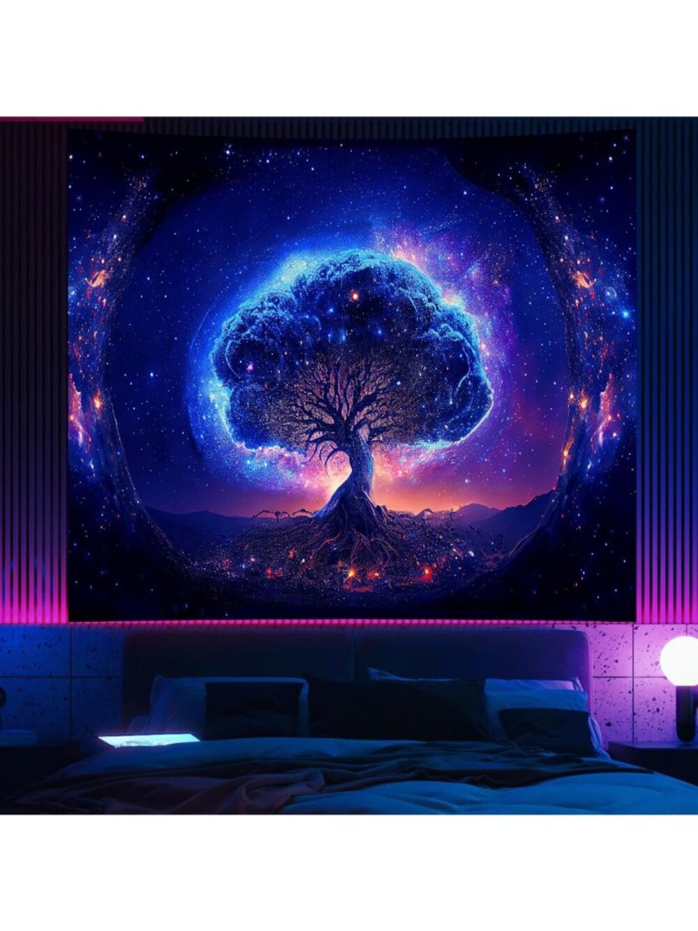 51×60 Inch Psychedelic Galaxy Tree of Life Cosmic Starry Wall Tapestry